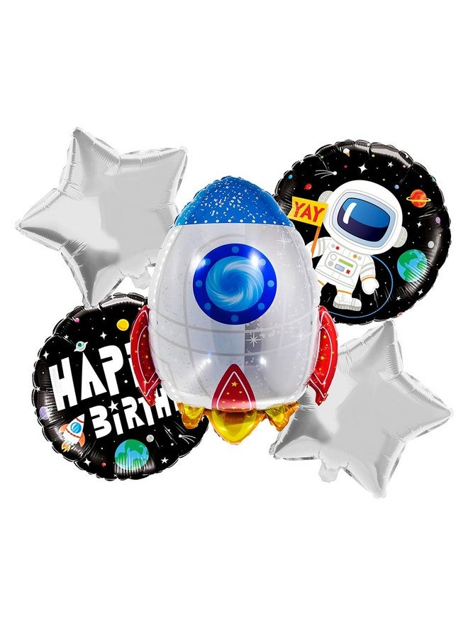 Propsicle Birthday Space Theme Rocket Decorations Foil Blue Balloon Pack of 5 Set For Astronaut Theme Space Kids Party Prince Kids Helium Foil Balloon Item - Image 1