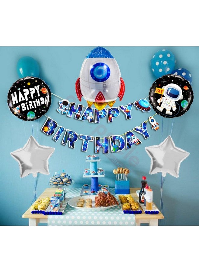 Propsicle Birthday Space Theme Rocket Decorations Foil Blue Balloon Pack of 5 Set For Astronaut Theme Space Kids Party Prince Kids Helium Foil Balloon Item - Image 3