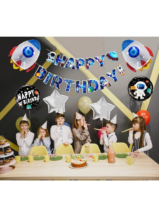 Propsicle Birthday Space Theme Rocket Decorations Foil Blue Balloon Pack of 5 Set For Astronaut Theme Space Kids Party Prince Kids Helium Foil Balloon Item - Image 5