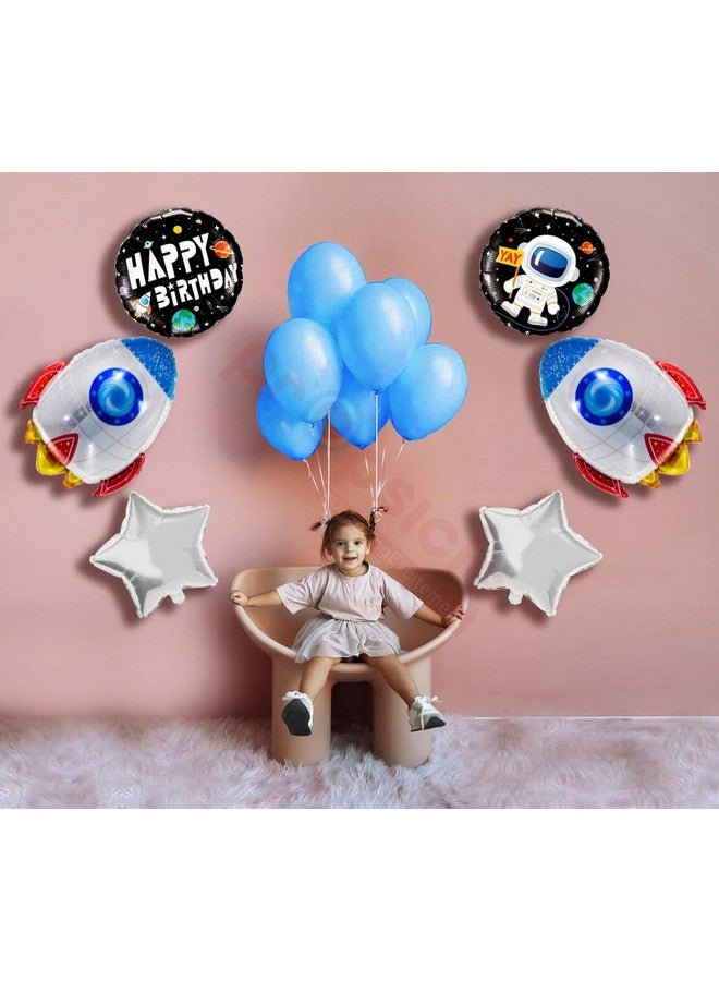 Propsicle Birthday Space Theme Rocket Decorations Foil Blue Balloon Pack of 5 Set For Astronaut Theme Space Kids Party Prince Kids Helium Foil Balloon Item - Image 4