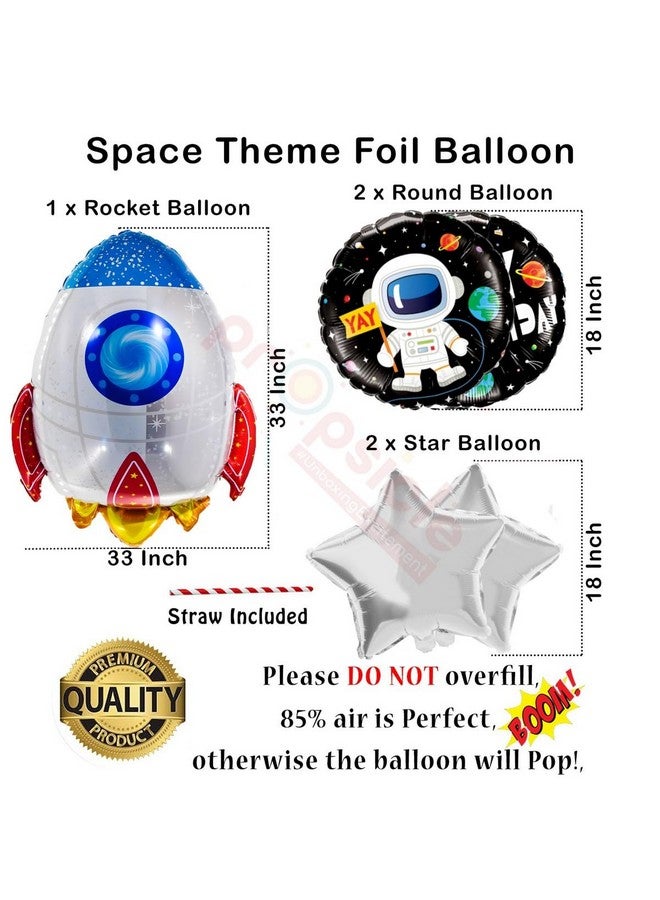Propsicle Birthday Space Theme Rocket Decorations Foil Blue Balloon Pack of 5 Set For Astronaut Theme Space Kids Party Prince Kids Helium Foil Balloon Item - Image 2