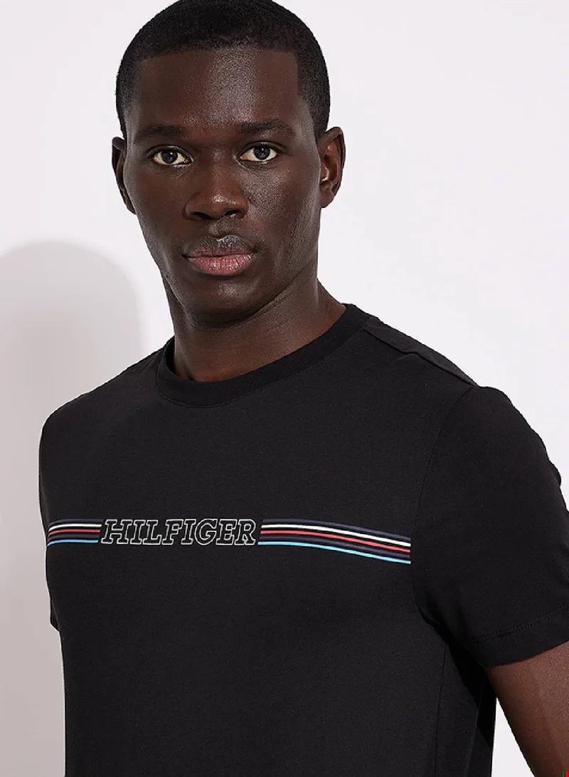TOMMY HILFIGER Men's Logo Slim Fit Featuring a Crew Neck T-Shirt -  Pure cotton, Black