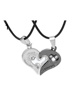 2-Piece I Love You Rhinestone Inlaid Matching Heart Pendant Couple Necklace Set