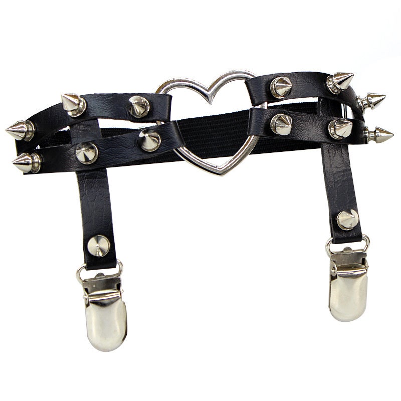 Punky Heart Leather Garter Belts Black  - Image 1