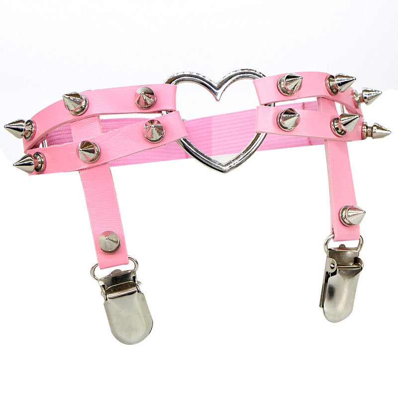 Punky Heart Leather Garter Belts Black  - Image 5