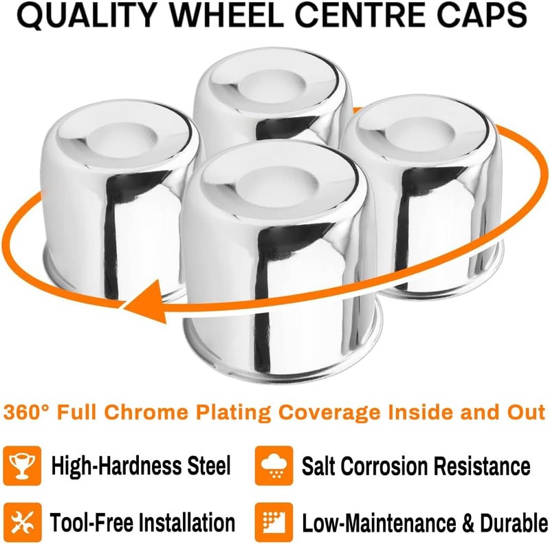 GTOWNWORKS 4.25 inch Trailer Center Caps Push Through Wheel Center Caps for Truck Trailer RV Wheels Rims Steel Chrome Hub Covers, 4PCS, Silver - Image 2