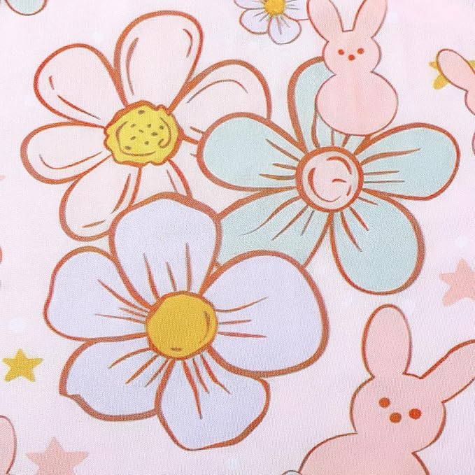 PRCSEE Easter Toddler Girls Dress Bunny Egg Print Dresses Short Sleeve Outfits 5-6Y - Image 5