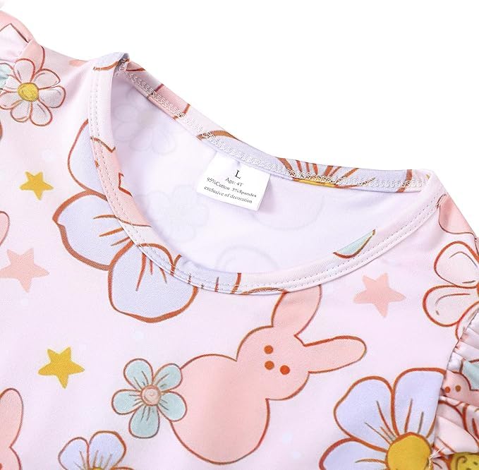 PRCSEE Easter Toddler Girls Dress Bunny Egg Print Dresses Short Sleeve Outfits 5-6Y - Image 3