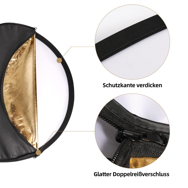 FGen 5-in-1 Reflector Photography Set (80 cm Diameter), Folding Reflector Translucent, Silver, Gold, White, and Black for Camera, Studio, Light Diffuser - Image 5