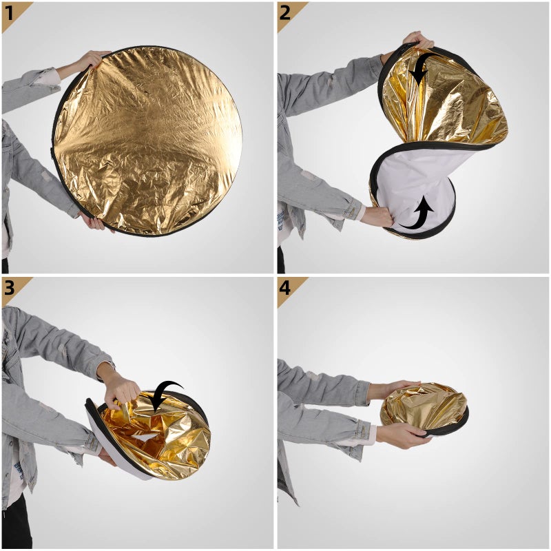 FGen 5-in-1 Reflector Photography Set (80 cm Diameter), Folding Reflector Translucent, Silver, Gold, White, and Black for Camera, Studio, Light Diffuser - Image 4