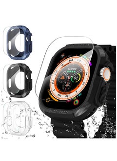 KASTWAVE [3+3Pack for Apple Watch Ultra Case 49mm Cover, Rugged Bumper Case with Screen Protector Tempered Glass Face Cover, Waterproof Full Protective Shockproof Soft Armor Guard for iWatch Ultra Men  - Image 1