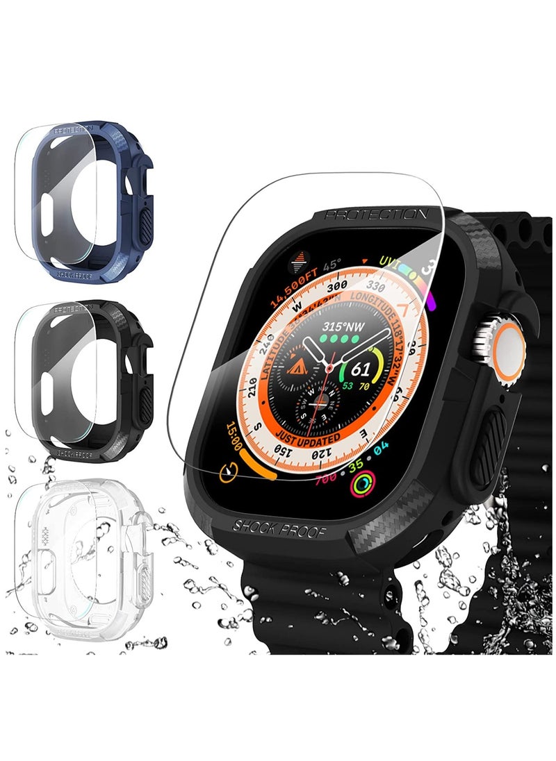 KASTWAVE [3+3Pack for Apple Watch Ultra Case 49mm Cover, Rugged Bumper Case with Screen Protector Tempered Glass Face Cover, Waterproof Full Protective Shockproof Soft Armor Guard for iWatch Ultra Men  - Image 1