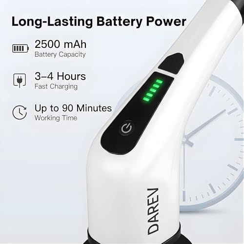DAREV Electric Spin Scrubber,Cleaning Brush Scrubber for Home, 350RPM/Mins- 7 Replaceable Brush Heads-90Mins Work Time,3,2 Size Adjustable Speeds for Bathroom Shower Bathtub Glass Car, Multicolour - Image 5