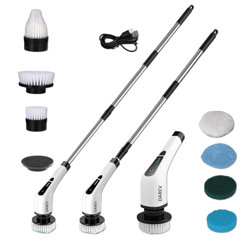 DAREV Electric Spin Scrubber,Cleaning Brush Scrubber for Home, 350RPM/Mins- 7 Replaceable Brush Heads-90Mins Work Time,3,2 Size Adjustable Speeds for Bathroom Shower Bathtub Glass Car, Multicolour - Image 1