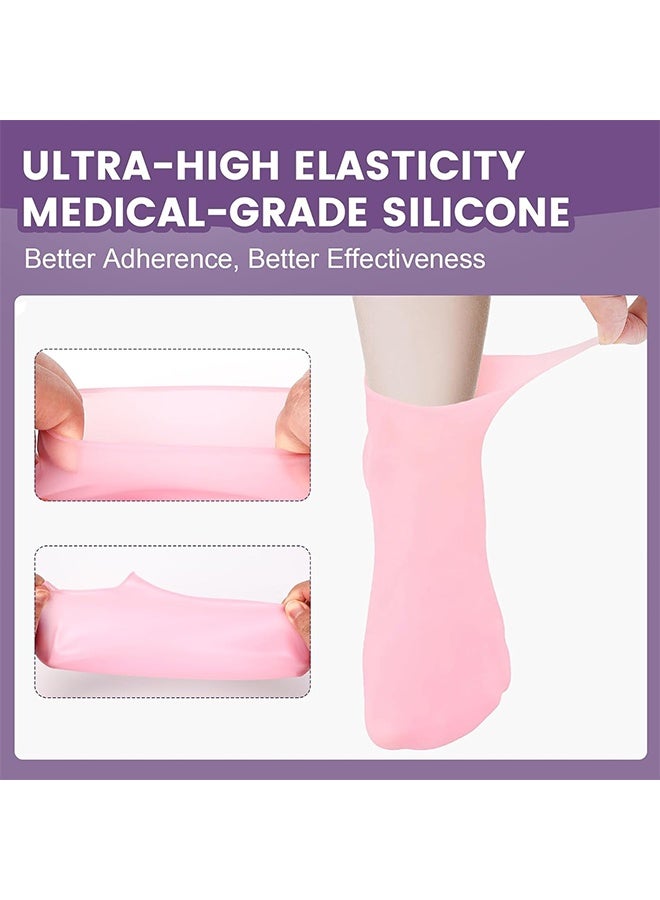 2 Pairs Silicone Socks Gloves Set for Dry Cracked Feet and Hands Silicone Foot Socks for Men Women Moisturizing Feet Beige - Image 5