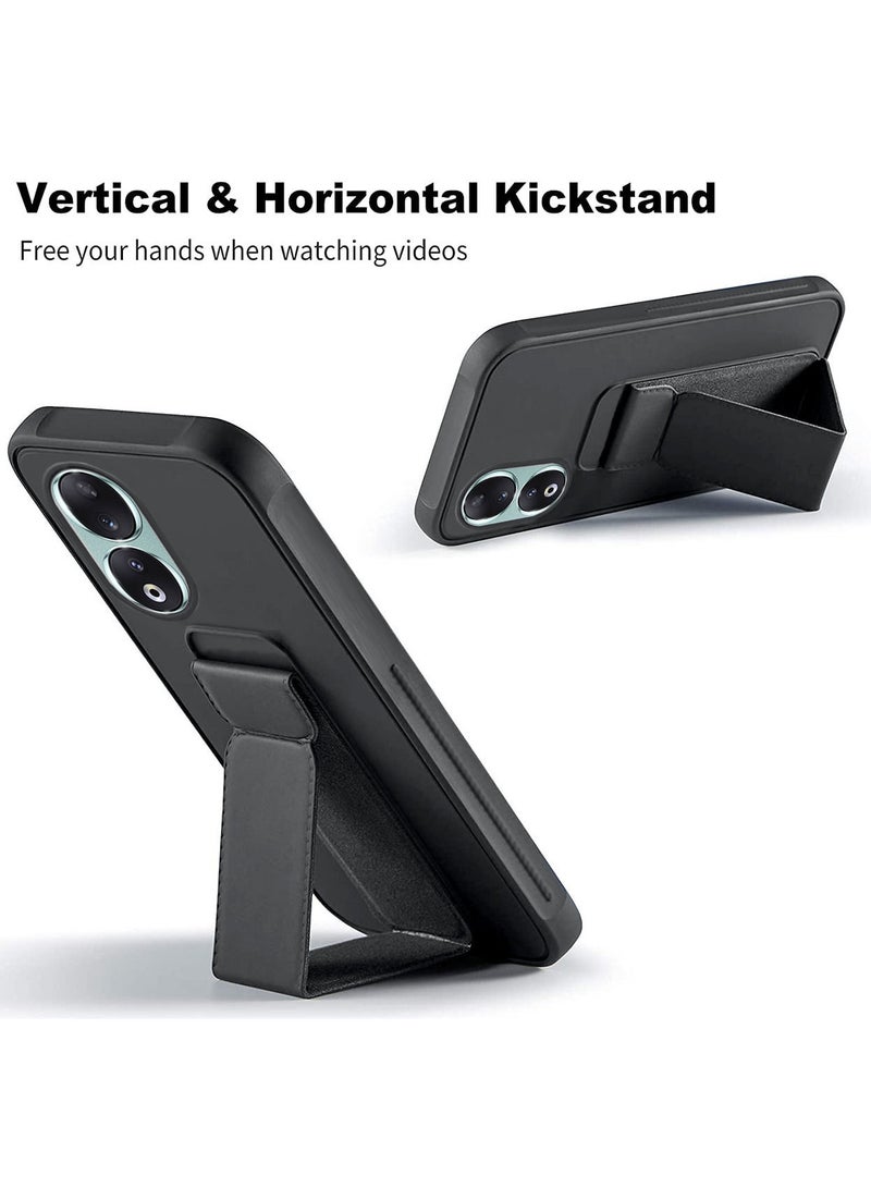 Wtech Hand Grip Foldable Magnetic Kickstand Wrist Strap Finger Grip With Built-In Iron Case Cover For Honor 90 5G 2023 Black - Image 5