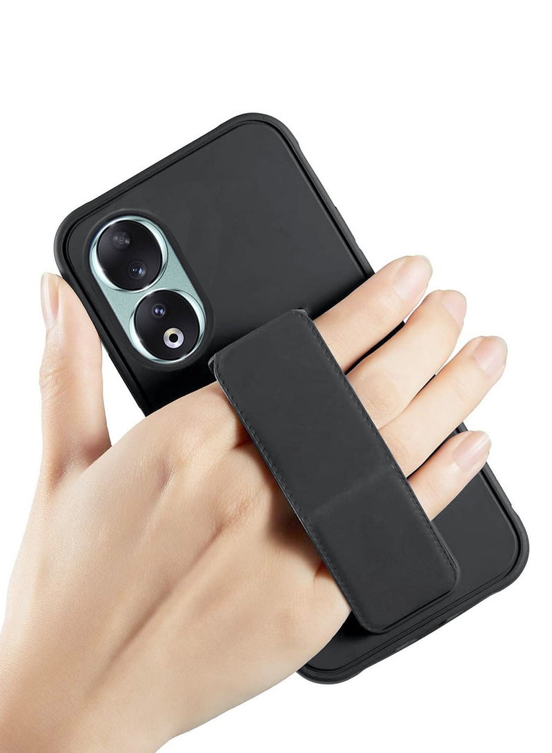 Wtech Hand Grip Foldable Magnetic Kickstand Wrist Strap Finger Grip With Built-In Iron Case Cover For Honor 90 5G 2023 Black - Image 2