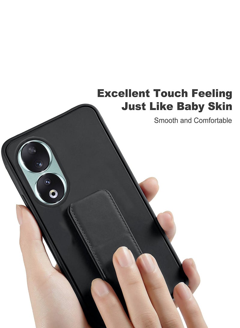 Wtech Hand Grip Foldable Magnetic Kickstand Wrist Strap Finger Grip With Built-In Iron Case Cover For Honor 90 5G 2023 Black - Image 3