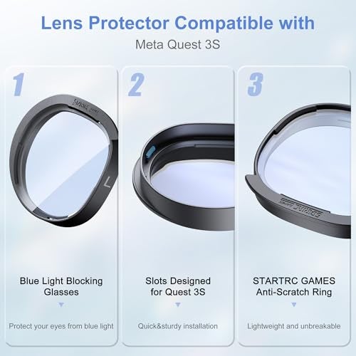 STARTRC GAMES Lens Protector Set Compatible with Meta Quest 3S Accessories, Soft Lens Protector Cover, Glasses Spacer with Blue Light Blocking Glasses for Oculus Quest 3S/Quest 2 (Not Fit for Quest 3) - Image 5