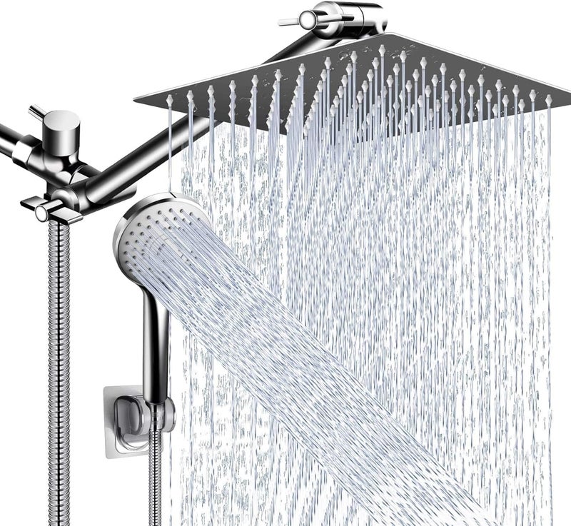 PinWin Shower Head Combo,10 Inch High Pressure Rain Shower Head with 11 Inch Adjustable Extension Arm and 5 Settings Handheld ,Powerful Shower Spray Against Low Pressure Water with Long Hose - Image 1