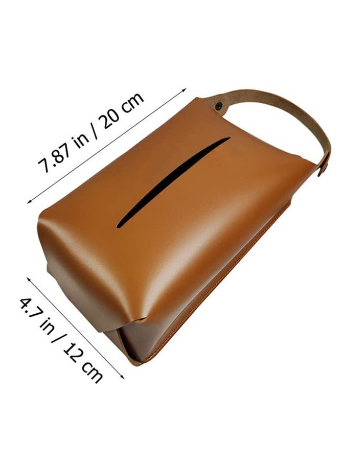 SYOSI Hanging Napkin Box Leather Tissue Box Cover Punching Free Napkin Holder Bathroom Tissue Case Caddy Organizer For Bathroom Kitchen Home Brown - Image 4