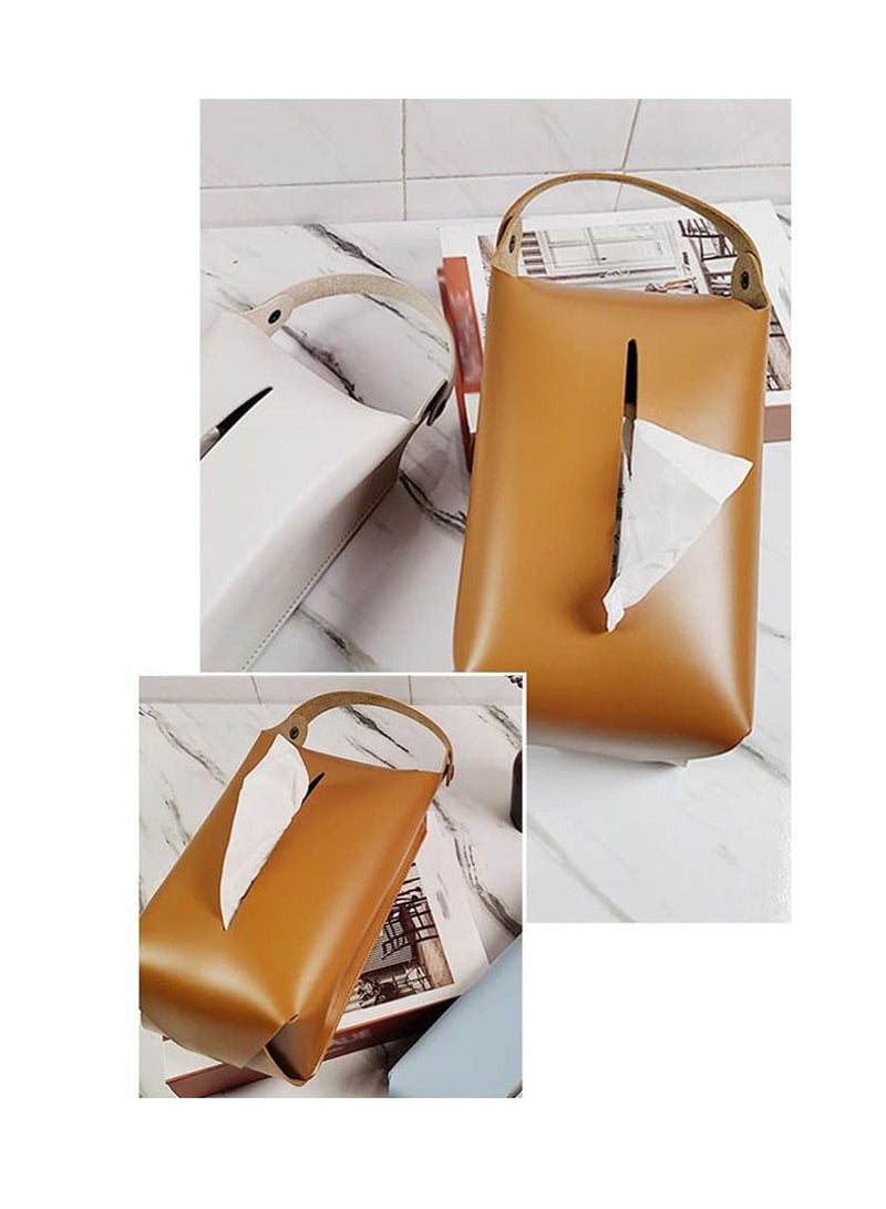 SYOSI Hanging Napkin Box Leather Tissue Box Cover Punching Free Napkin Holder Bathroom Tissue Case Caddy Organizer For Bathroom Kitchen Home Brown - Image 3