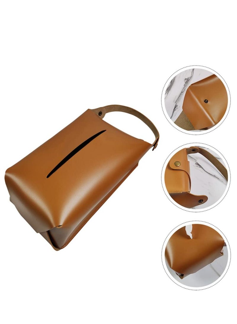 SYOSI Hanging Napkin Box Leather Tissue Box Cover Punching Free Napkin Holder Bathroom Tissue Case Caddy Organizer For Bathroom Kitchen Home Brown - Image 2