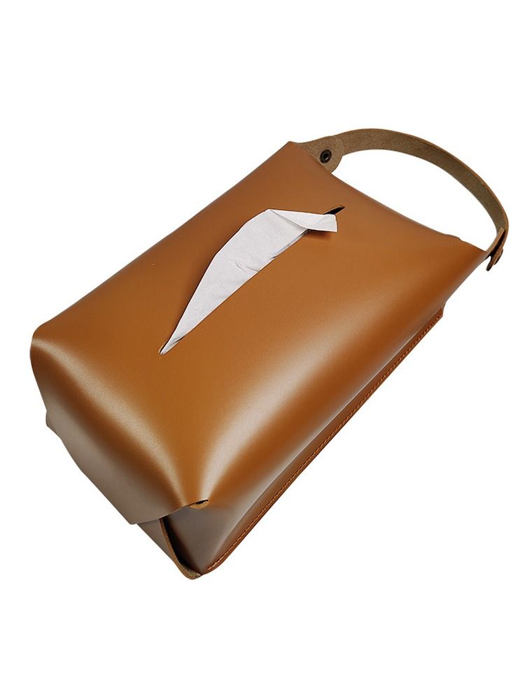 SYOSI Hanging Napkin Box Leather Tissue Box Cover Punching Free Napkin Holder Bathroom Tissue Case Caddy Organizer For Bathroom Kitchen Home Brown - Image 1