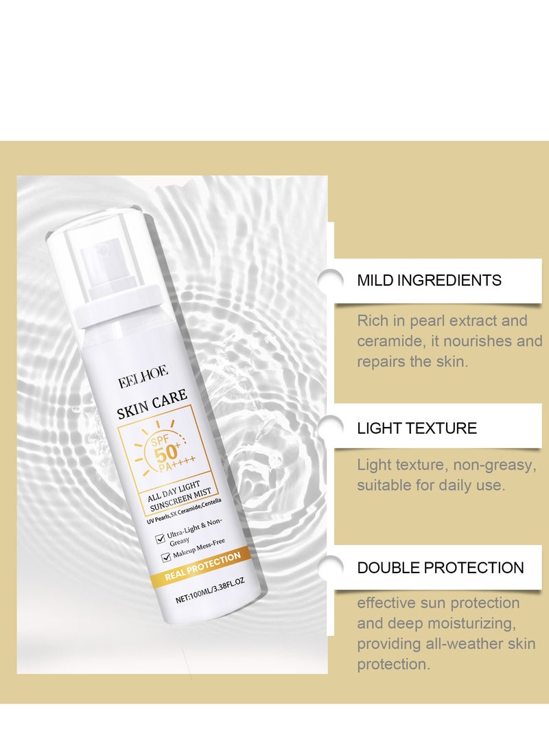 إيلهو رذاذ واقي شمس مرطب، 100 مل رذاذ لوشن واقي شمس فائق الخفة، واقي شمس يومي مرطب، واقي شمس غير دهني ومقاوم للماء، رذاذ واقي شمس للوجه والجسم، حماية واسعة الطيف SPF 50 - Image 2