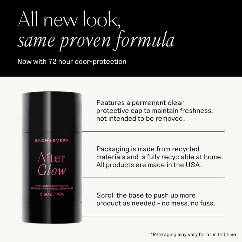 Each & Every مزيل العرق خالي من الألمنيوم لكل من النساء والرجال - مزيل عرق طبيعي بالكامل للبشرة الحساسة، معتمد من EWG - نظيف، خالي من بيكربونات الصوديوم، عطر نباتي، توت العليق والماندرين، 2.5 أونصة - Image 2