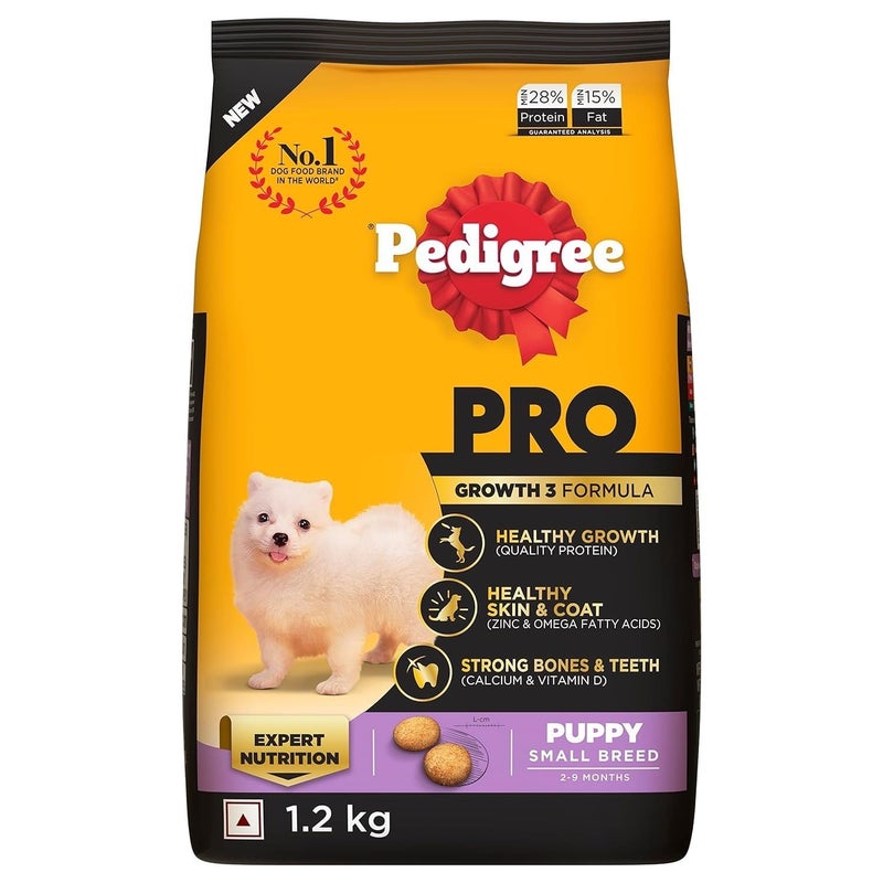 Pedigree PRO Puppy Small Breed, 1.2 kg Dry Dog Food, Vet Trusted Brand, Expert Nutrition, Quality Protein, 33% More Nutrients (2-9 Months) - Image 1
