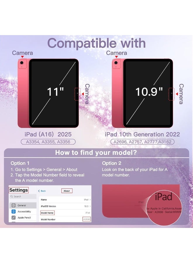 Glitter Case For IPad (A16) 11th/10th Generation (2025/2022) With Pencil Holder Cute Sparkly Slim Cover For Kids And Girls Shiny Clear Back Shell (Pink) - Image 2