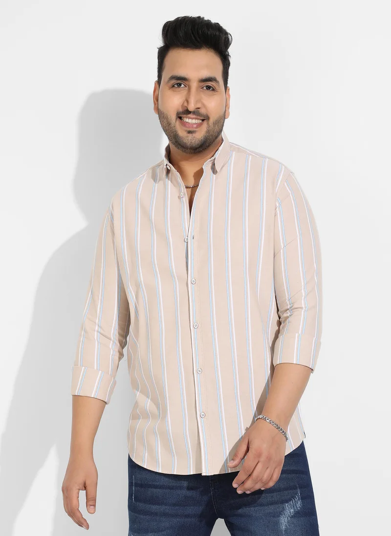 Instafab Plus Instafab Plus Men's Beige Striped Cotton Shirt