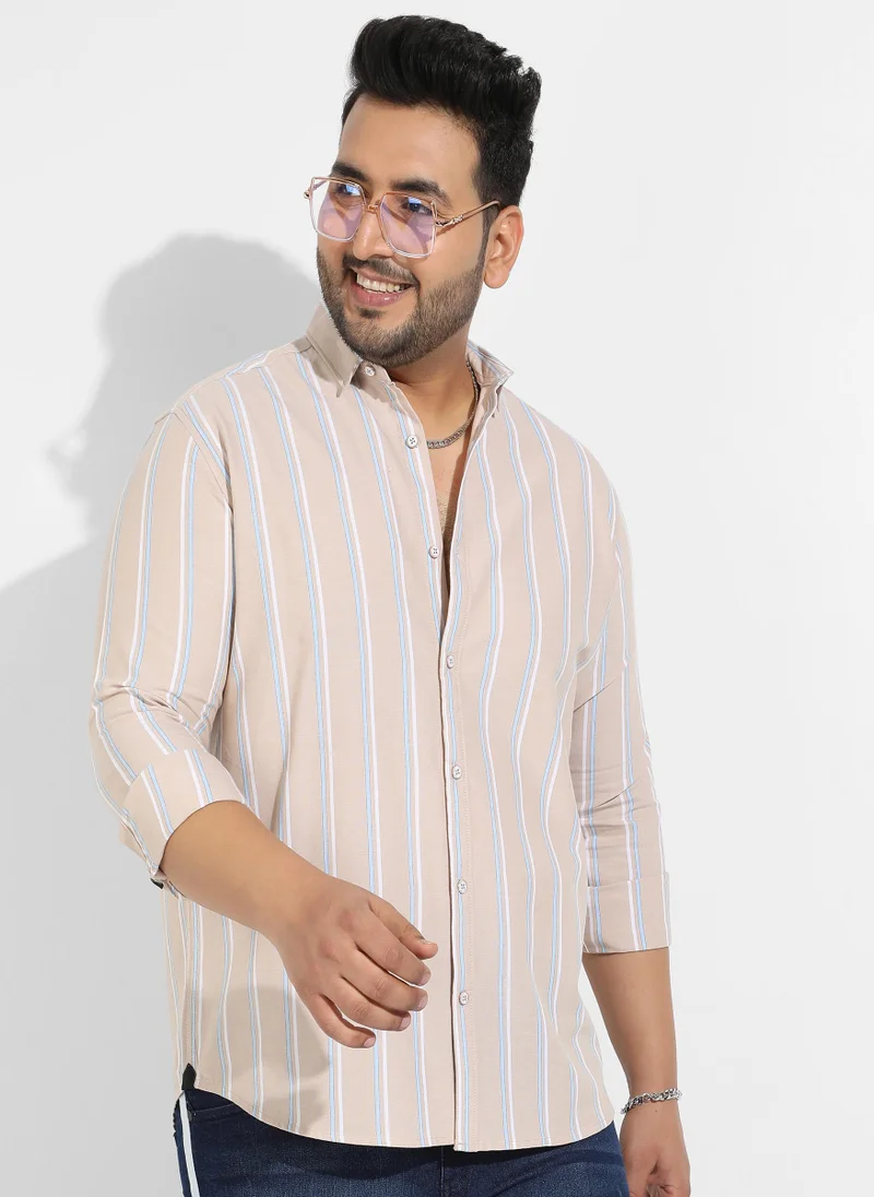 Instafab Plus Instafab Plus Men's Beige Striped Cotton Shirt