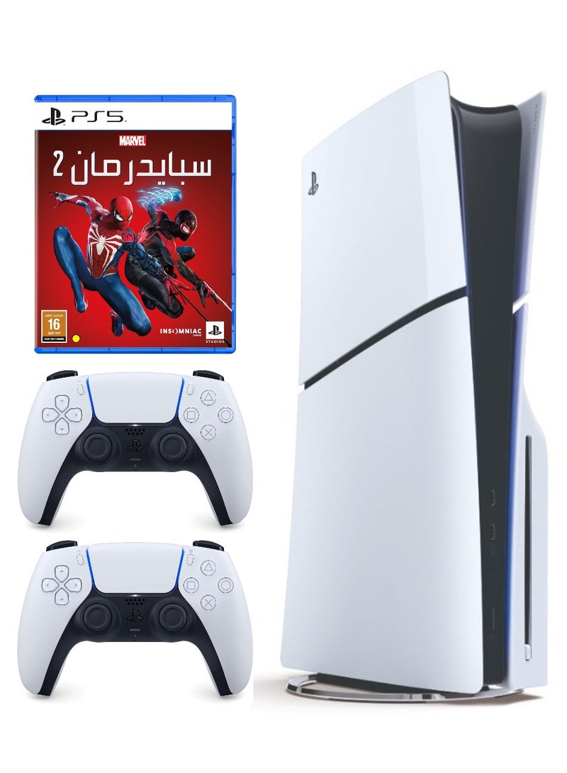Sony PlayStation 5 Disc Console (Slim) With Extra White Controller And Spiderman 2 - Image 1