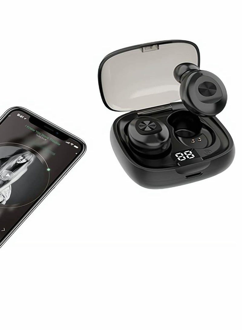 SYOSI Wireless Bluetooth Earbuds, Bluetooth Earphone, Stereo Wireless Earbuds with Charging Case, IPX6 Waterproof Auto Charging Headphones in Ear Built in Mic Headset LED Battery Display for Sports (Black) - Image 1