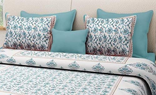 Doraya Queen Size Double Bed Sheet with Pillow Covers Pure Cotton Traditional Jaipuri Printed Bedcover CGREEN Queen - Image 3