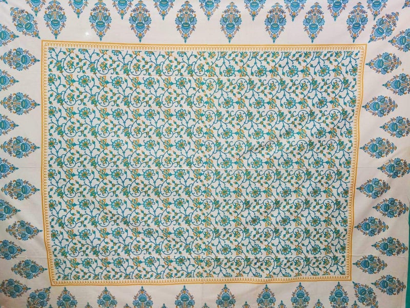 Doraya Queen Size Double Bed Sheet with Pillow Covers Pure Cotton Traditional Jaipuri Printed Bedcover CGREEN Queen - Image 2