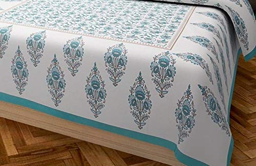 Doraya Queen Size Double Bed Sheet with Pillow Covers Pure Cotton Traditional Jaipuri Printed Bedcover CGREEN Queen - Image 5