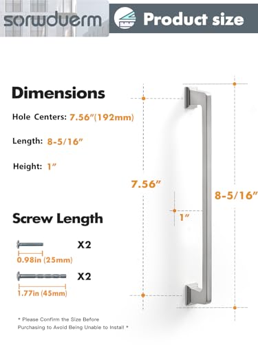 SORWDUERM 5 Pack Brushed Nickel Cabinet Pulls Square 756192mm Hole Center Silver Cabinet Handles Drawer Pulls Cupboard Kitchen Hardware - Image 3