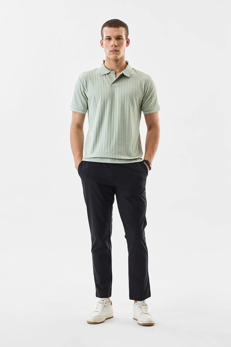 سنيتش Sage Green Textured Half Sleeve Regular Fit T-Shirt