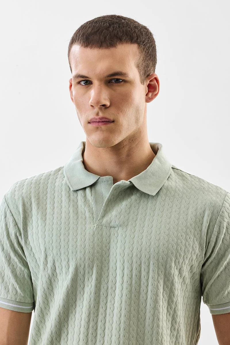 سنيتش Sage Green Textured Half Sleeve Regular Fit T-Shirt