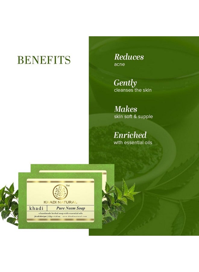 Khadi Natural صابون النيم النقي 125 ج صابون استحمام عشبي لعلاج حب الشباب صابون طبيعي مع زيوت أساسية صابون مضاد للبكتيريا مناسب لجميع أنواع البشرة عبوة من 2 - Image 2