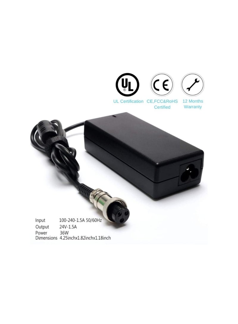 تايجر Electric Scooter Battery Charger 24V 1.5A Compatible with Razor E100 E200 E300 E125 E150 E175 E500 PR200 E225 E325 MX350 MX400 ZR350 Pocket Mod Sports & Dirt Quad – 3-Prong Inline Smart Adapter - Image 2