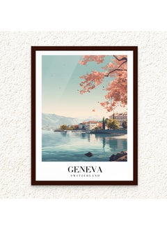 Art Decor Art Decor Framed Fine Art Portrait Print of Geneva Travel Switzerland Scenic Lake Mountain Landscape European Poster Wall Décor for Home Living Room Bedroom Office Hotels Studio Gifting  - Image 1