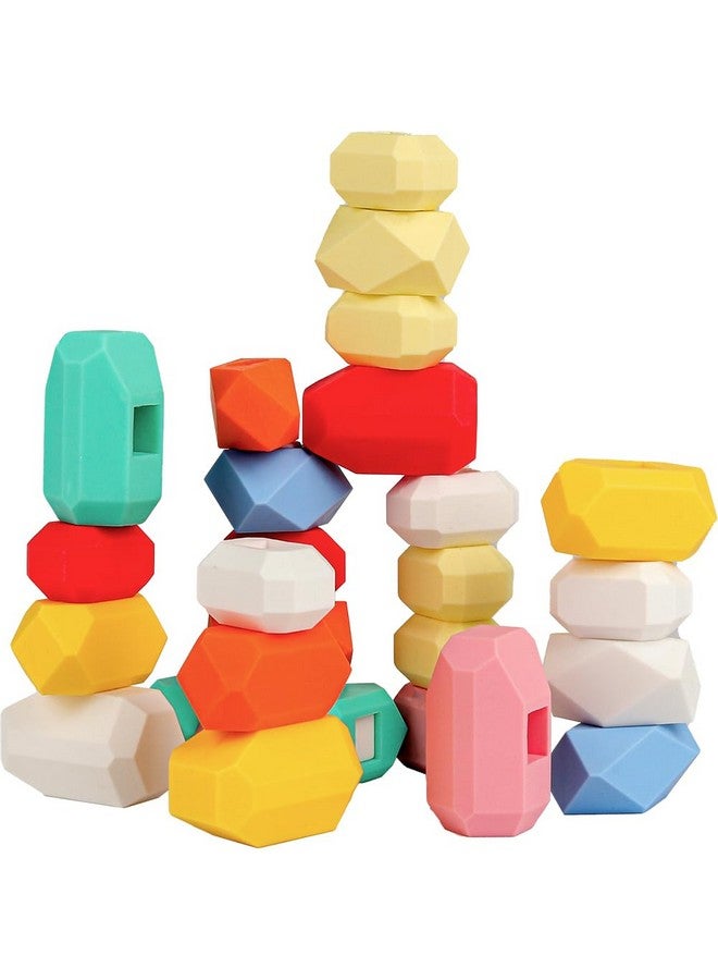 D-FantiX 39 PCS Silicone Sorting Stacking Rocks Stones, Sensory Learning Montessori Toys for 3 4 5 6 Year Old Kids, Educational Stacking Toys Building Blocks for Toddlers - Image 1