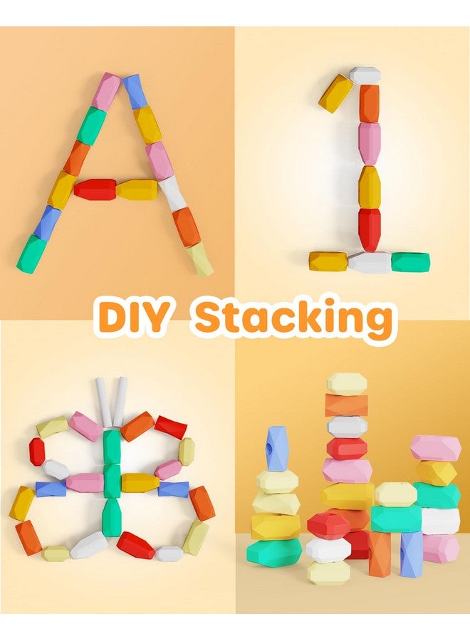 D-FantiX 39 PCS Silicone Sorting Stacking Rocks Stones, Sensory Learning Montessori Toys for 3 4 5 6 Year Old Kids, Educational Stacking Toys Building Blocks for Toddlers - Image 3