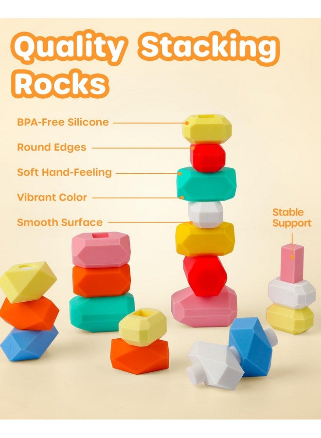 D-FantiX 39 PCS Silicone Sorting Stacking Rocks Stones, Sensory Learning Montessori Toys for 3 4 5 6 Year Old Kids, Educational Stacking Toys Building Blocks for Toddlers - Image 4