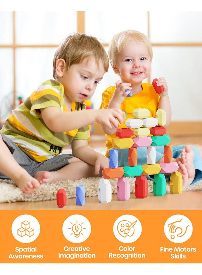 D-FantiX 39 PCS Silicone Sorting Stacking Rocks Stones, Sensory Learning Montessori Toys for 3 4 5 6 Year Old Kids, Educational Stacking Toys Building Blocks for Toddlers - Image 2