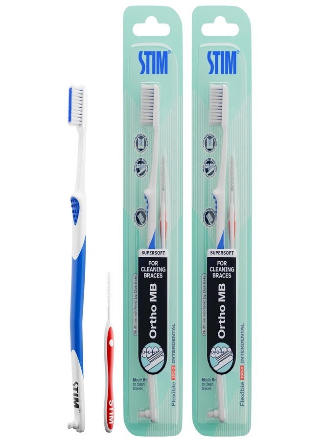 STIM Ortho Mb Toothbrush Pack Of 2 Toothbrush For Braces Super Soft Bristles, adult, manual, Multi-Coloured - Image 1